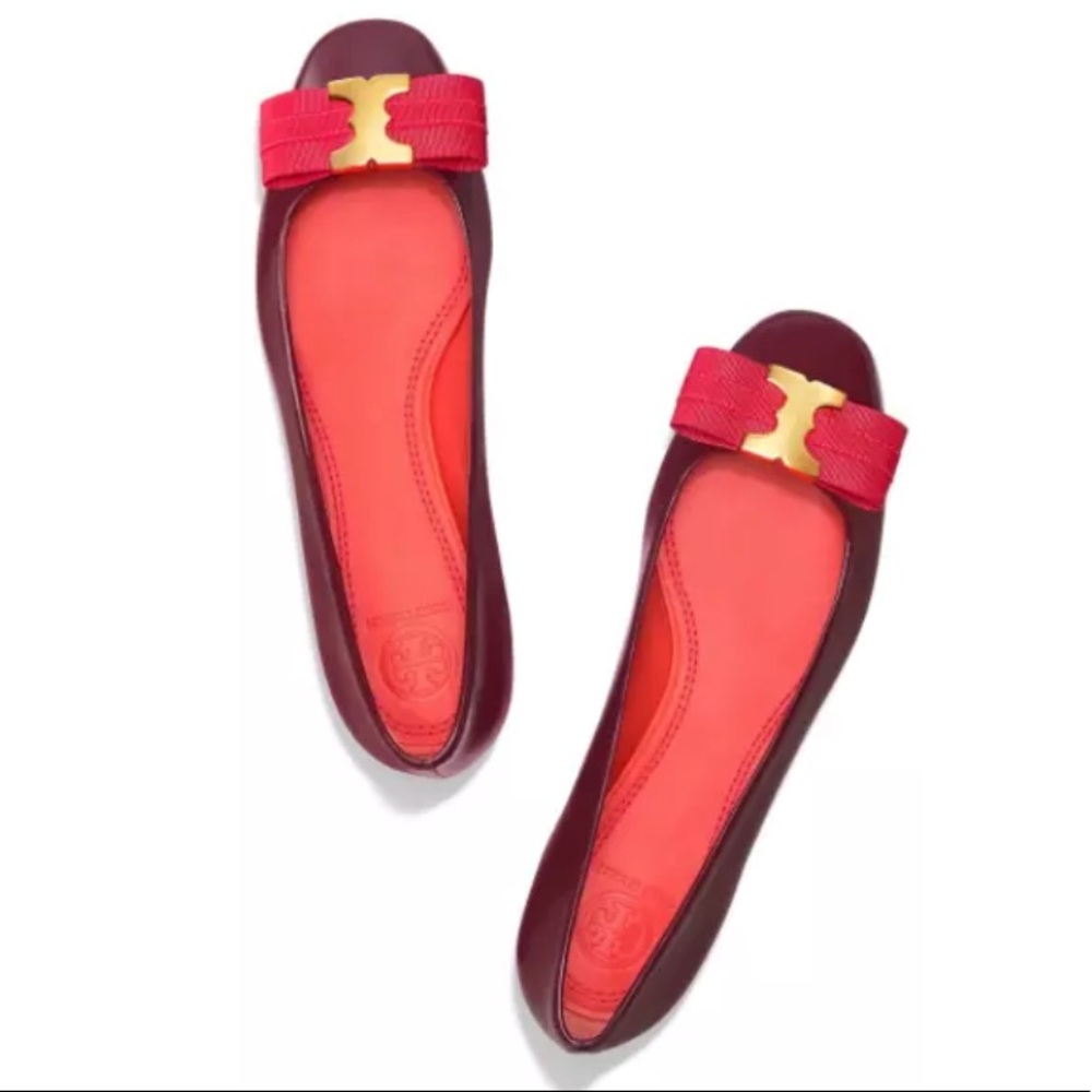Tory Burch Leather Flat GEMINI LINK BOW Ballet